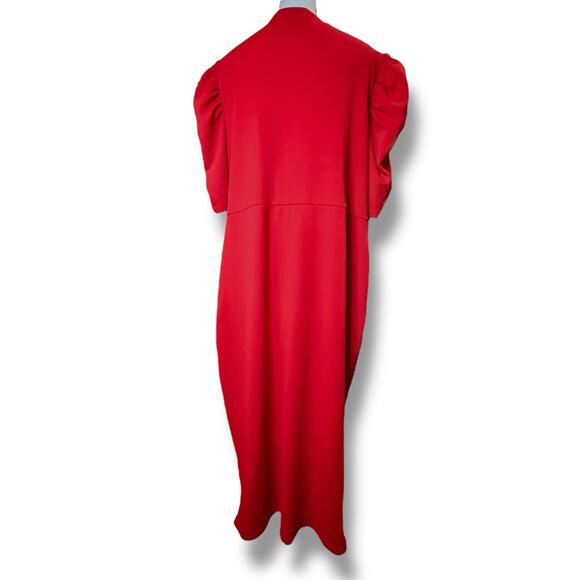 QUIZ Womens Plus Size Wrap Pleated Ruched Sleeve Red Midi Dress Size US 18 Party - Picture 4 of 12